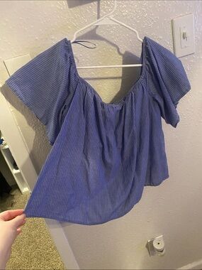 Express Blue Striped Off-Shoulder Blouse